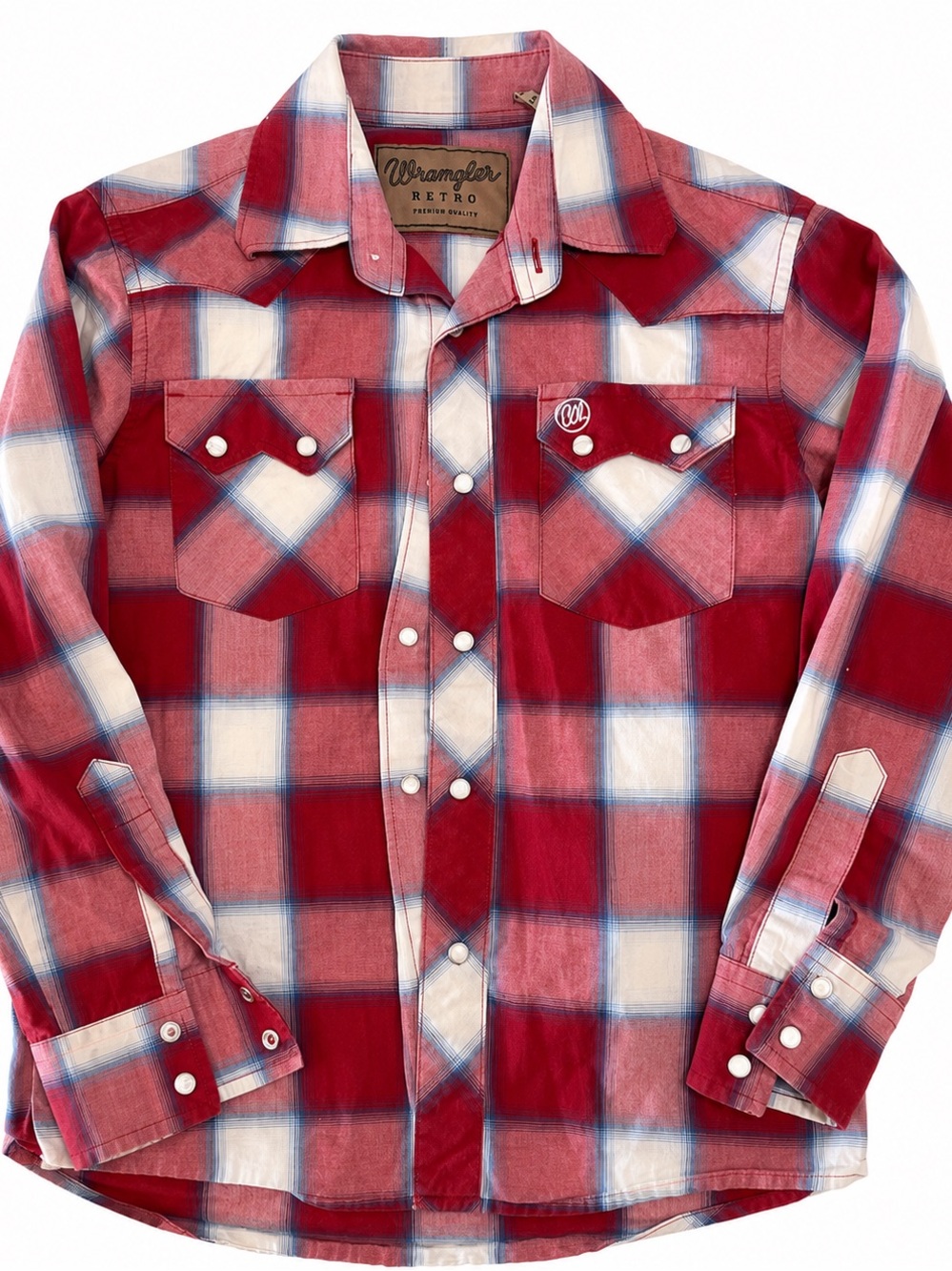 Wrangler Retro Red White Plaid Snap Western Shirt